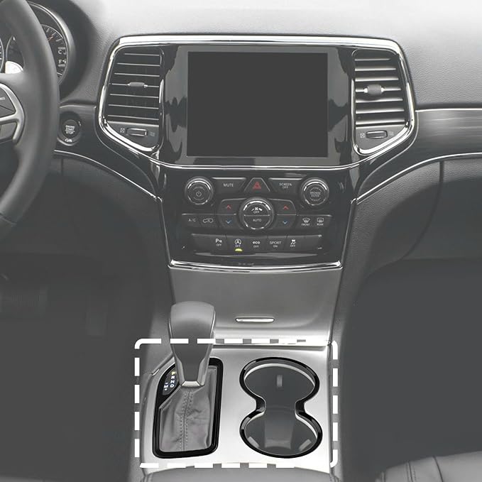 Jimen Fit for Jeep Grand Cherokee 2016-2021, 2PCS Front Cup Holder Trim Overlay & Gear Shift Cover (Black)