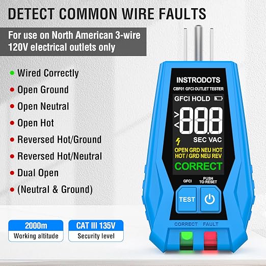 Circuit Breaker Finder Tool with Accessories, 90-135V AC Digital Breaker Finder with Integrated GFCI Outlet Tester, Circuit Tracer with Buzzer Alarm & Color Display, Includes Carrying Case