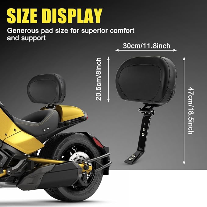 PSLER Spyder Adjustable Driver Backrest Pad Kit Rider Backrest Mount Kit with Storage Pouch for Spyder F3 F3-L F3-S F3-T F3LTD 2015 2016 2017 2018 2019 2020 2021 2022 2023 2024 Quick Detachable