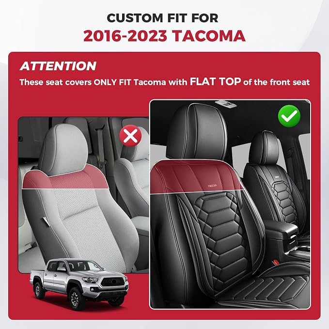 FREESOO Tacoma 2016-2023 Seat Covers Custom Fit for Toyota Tacoma Double Crew Cab Faux Leather Full Set Pickup Truck Seat Covers (Full Set, Black)