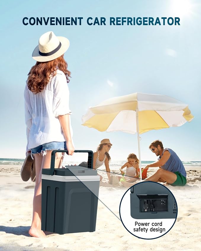 SubSun 27 Quart Electric Cooler and Warmer with Handle, 25L Portable Thermoelectric Fridge for Vehicles & Trucks, 12 Volt Car Fridge Cooler with 12V DC & 110 AC for Camping, Travel & Picnics, Grey