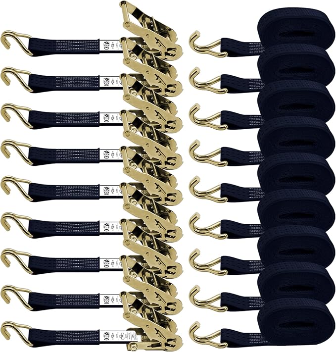 1.5 inch Ratchet Straps Heavy Duty 8 Pack 1-1/2 in x 12ft Cargo Load Tie Down Strap Double J Hook Black 2200lbs Working Load for Trucks