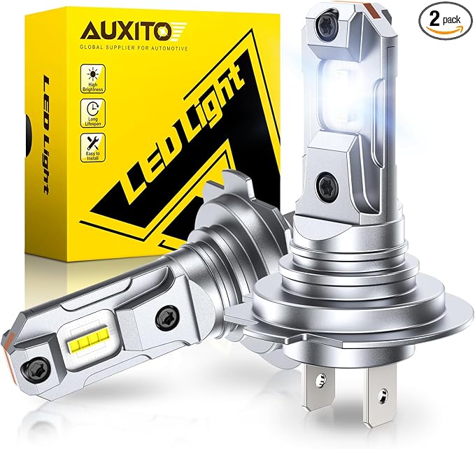 AUXITO H7 Bulb - 600% Brighter Output 6500K Bright White, Simple Plug & Play, 60000Hr+ Long Lifespan, Pack of 2