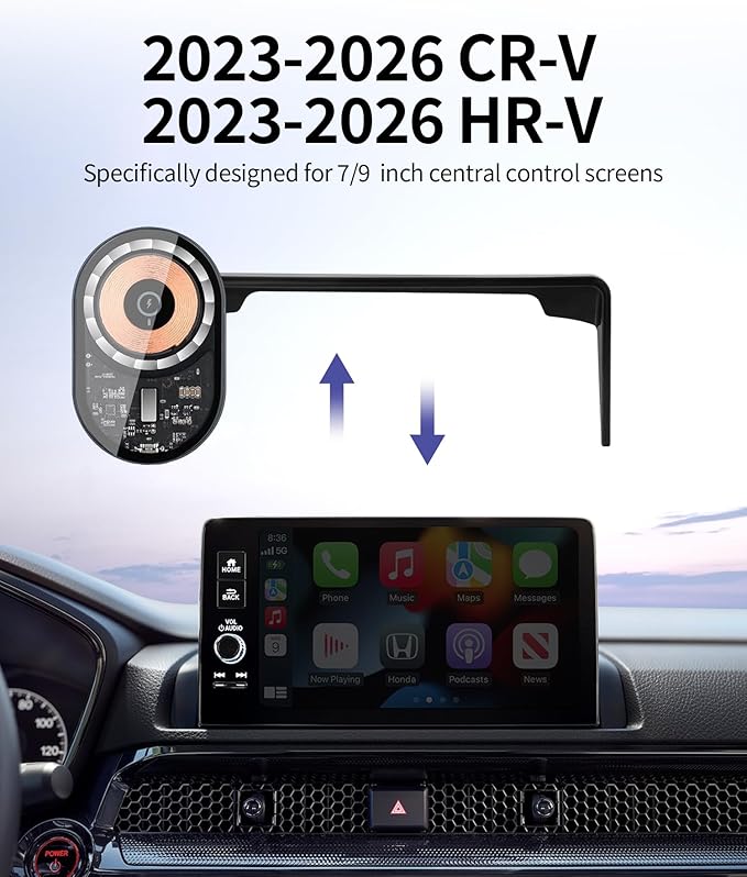 Wireless Charging Car Phone Holder for Honda HRV HR-V/CRV CR-V Hybrid 2023-2026, 7/9" Screen Fixed Clip, 360° Rotation Car Phone Mount Compatible with MagSafe