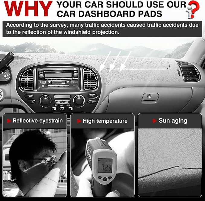 Autorder Dashboard Cover Mat for 2000-2006 Toyota Tundra & 2001-2007 Toyota Sequoia Accessories Dash Cover Upgrade Velvet Dash Mat Sunshade Glare UV Rays Protector