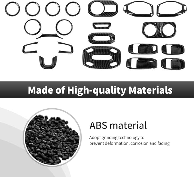 21PCS Carbon Fiber Interior Trim Kits Fit for 2018-2023 Jeep Wrangler JL JLU & Gladiator JT 4Door Interior Decor Accessories Dashboard AC Headlight Switch Roof Speaker Inner Door Bowl Steering Button