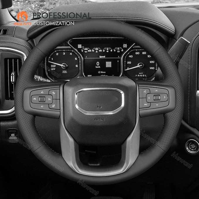 MEWANT Hand Stitch Car Steering Wheel Protector Wrap Cover for GMC Sierra 1500 2019-2023, 2500 2020-2024, 3500 2020-2024, Limited 2022, Yukon (XL) 2021-2023 Accessories