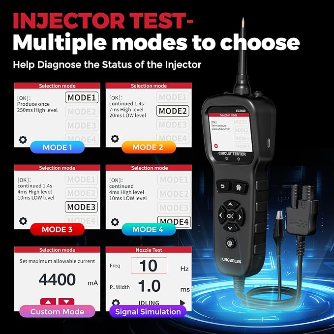 KINGBOLEN ECT600 Automotive Power Circuit Probe Tester with Battery/Relay/Fuel Inject Test, 12-24V Electrical Short/Open Circuit Finder, AC/DC Voltage,Component Activation, Oscilloscope Display,36FT