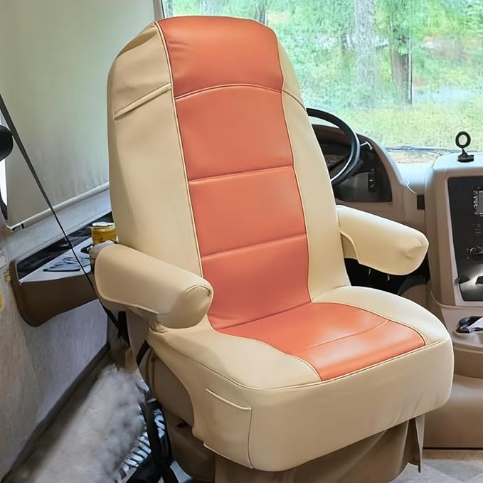 RV Captain Chair Seat Covers Motorhome Seat Covers for Class-A RV,Premium Nappa Leather,Pet-Friendly,Breathable & Comfortable Front Driver & Passenger Seat Covers with Armrest Covers,2 Pack