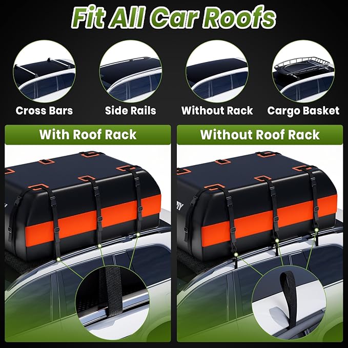 APTY 21 Cubic Feet Car Rooftop Cargo Bag Carrier, Soft Roof Top Luggage Bag for All Vechicles with/Without Rack - with Waterproof Zip, Anti-Slip Mat, Luggage Lock, Storage Bag, Door Hooks