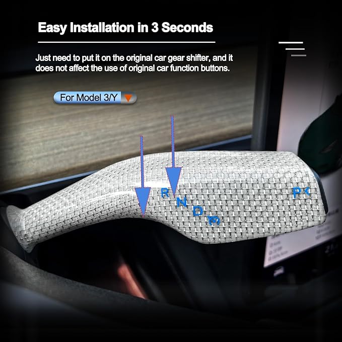 Carbar Tesla Model 3 Y Column Gear Shift Knob Cover Real Carbon Fiber Gear Lever Wrap for Model 3 Model Y Accessories 2023- (2Pcs White Glossy Carbon Fiber B Style)
