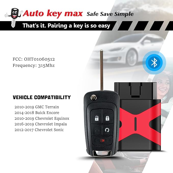 Programmable Keyfob, Replacement Car Keys and Fob DIY Programmer Kit for Chevy Camaro Equinox Terrain Cruze Malibu Remote Star OHT01060512