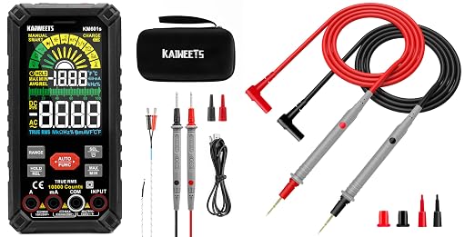 KAIWEETS KM601s Digital Multimeter 10000 Counts TRMS Auto Ranging Rechargeable Smart Multimeter and KET20 Silicone Multimeter Test Leads with Gold-Plated Probes