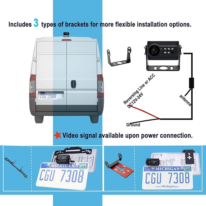 Wireless Backup Camera HD Monitor, Easy Install Stable Digital Signal No Delay Rear View Camera, Color Image Night Vision Reverse Camera for Car, Truck, Pickup, SUV, Van, Camper