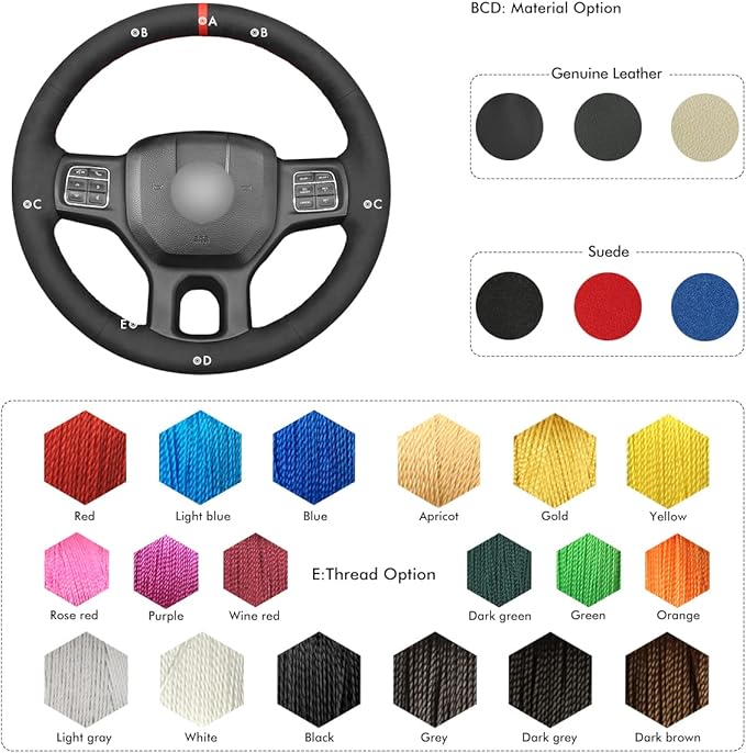 MEWANT Hand Stitch Black Suede Steering Wheel Cover Wrap for Dodge RAM 1500 2012-2018 1500 Classic 2500 3500 5500