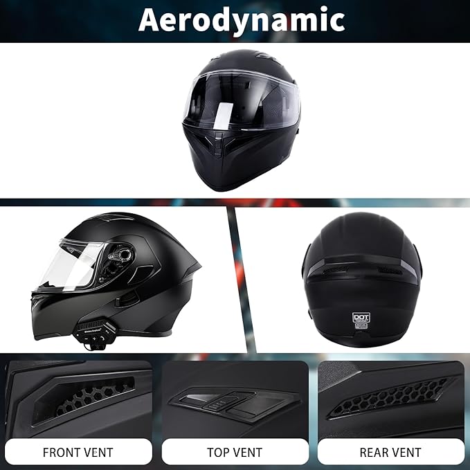 Motorcycle Bluetooth Modular Helmet, DOT FMVSS-218 Approved Flip Up Full Face Motorcycle Dual Visor Helmet, with Dual Speakers and Microphone, for Adults Men and Women