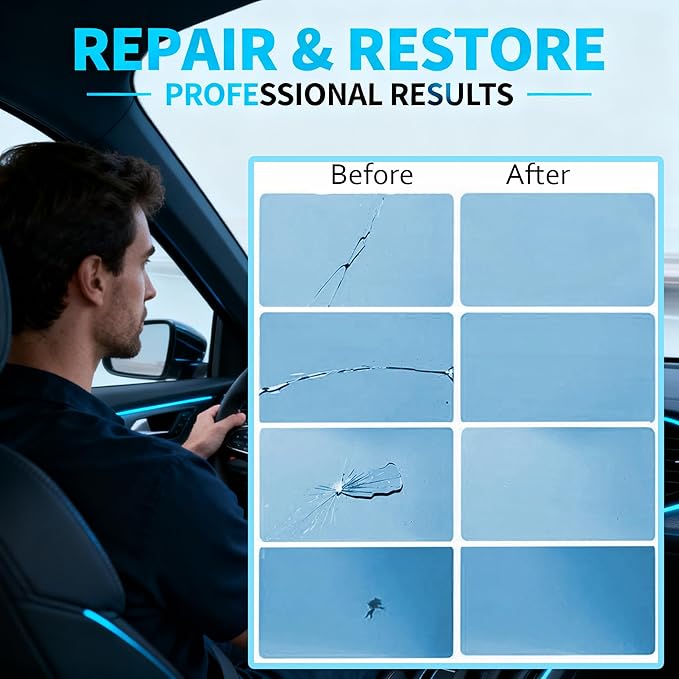 Windshield Repair Kit, Windshield Crack Repair Kit,2 Pcs Car Glass Repair Kit Quick Fix for Chips & Cracks, Windshield Chip Repair Kit, Automotive Nano Fluid (Zaffre)