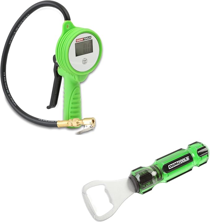 OEMTOOLS Digital Tire Inflator with Tire Pressure Gauge, 0 to 175 PSI Air Pressure Gauge for Tires with 21” Hose and Clip-On Air Chuck, Beer Bottle Opener, Gifts for Men, Gifts for Women