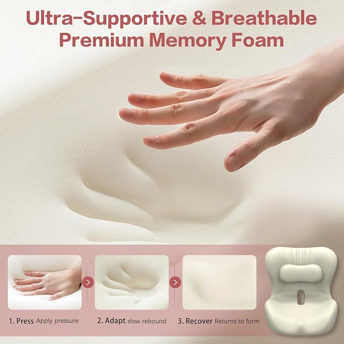 Office Chair Cushion with Adjustable Lumbar Support Pillow, Ergonomic Memory Foam Seat Cushion for Desk Chair, Tailbone Pressure Relief Cushion with Back Support Pillow for Car Seat