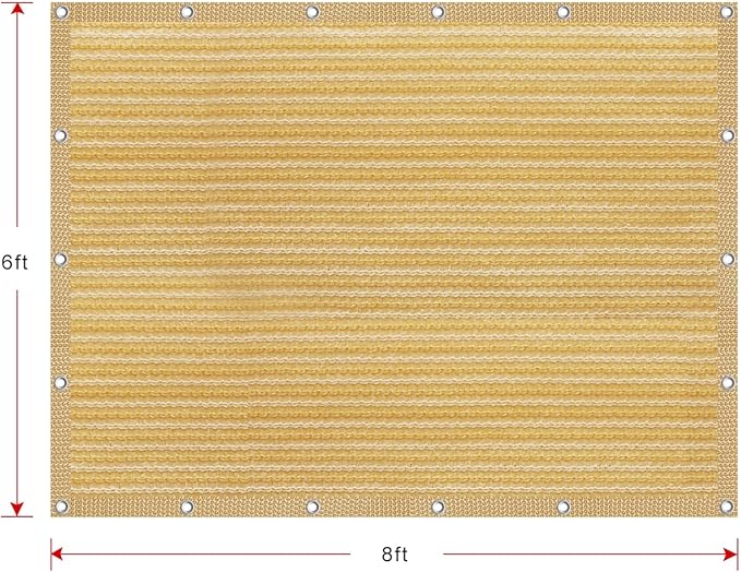 Shatex 90% Shade Fabric 6' x 8' Sun Shade Cloth with Grommets for Pergola Cover Canopy, Wheat, 12 Bungee Balls