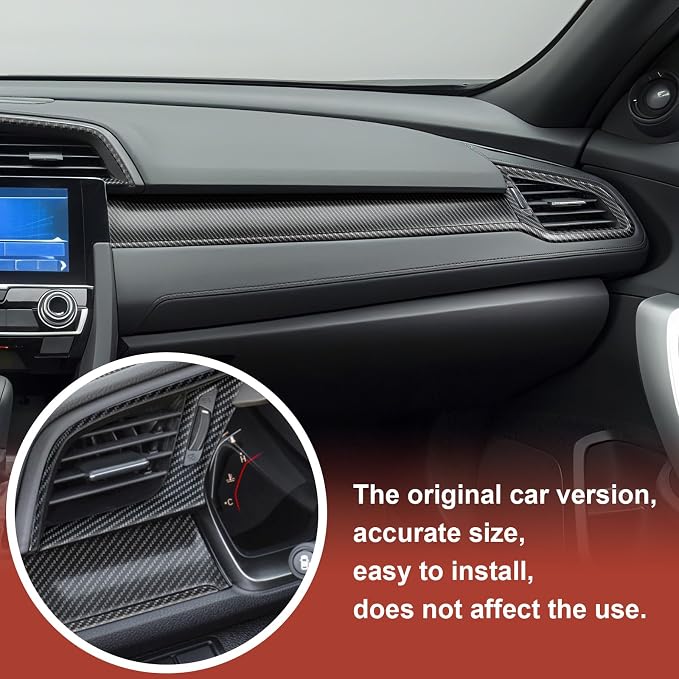 12 Pcs Carbon Fiber Console Center Dashboard Panel Cover, AC Air Vent Cover Compatible with Honda Civic 10th Gen 2016-2021