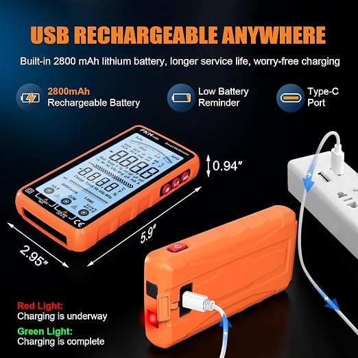 FKM Digital Multimeter Tester Auto-Ranging TRMS 6000 Counts Smart Rechargeable Voltmeter Electrical Tester Measures AC/DC Current,Voltage,Capacitance,Resistance,NCV,Amp,Ohm,Diodes,Countinuity,Temp