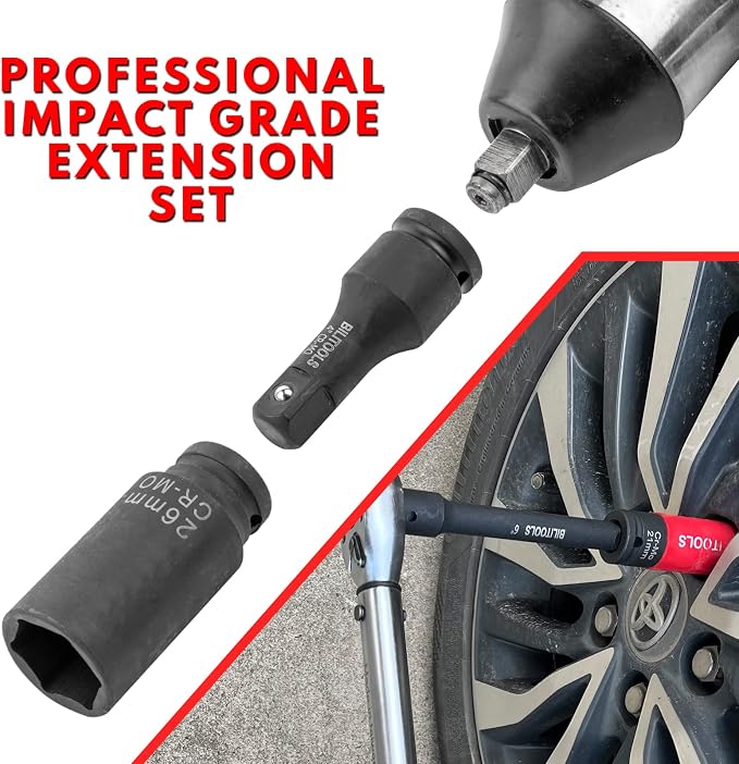 BILITOOLS Socket Adapter Set 17 Piece includes Reducer, Universal Joint Socket Set, Drill Adapter 1/4" 3/8" 1/2"&B 3/4 inch Drive Extension Set Impact Grade Socket Ratchet Extension Bar Set 4"