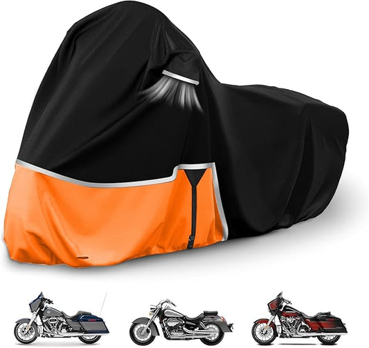 420D Motorcycle Cover for Cruiser Models Harley Davidson Iron 883, Fat Boy, Softail Slim, Softail Standard, Street Bob 114, Sport Glide etc, All Season Outdoor Waterproof Motorcycle Cover