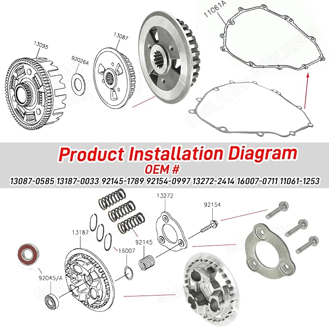 Clutch Kit & Inner Hub & Outer Pressure Plate Gasket for Kawasaki Ninja 400 EX400 Z400 ER400 2018-2024 OEM# 13087-0585 13187-0033 11061-1253