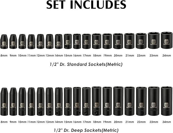 MIXPOWER 1/2-inch 70 Pieces Impact Socket Master Set, SAE and Metric, 5/16-Inch to 1-1/4-Inch and 8-24 mm Shallow/Deep