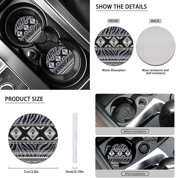 Wanyint Car Seat Cover Full Set 12 PCS, with Steering Wheel Seat Belt Strap Armrest Pad Handbrake Cover Gear Shift Cover Coasters Universal Fit for Truck Vans Sedans, Aztec Navajo Zebra Print