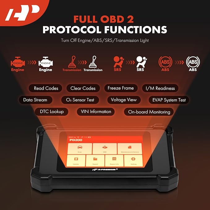 A-Premium 2025 PD200 Enhanced 4 System OBD2 Scanner Diagnostic Tool, All Function Check Engine Code Reader Scan Tool, for Engine/ABS/SRS/Transmission System, 8 Reset, Free Online Update