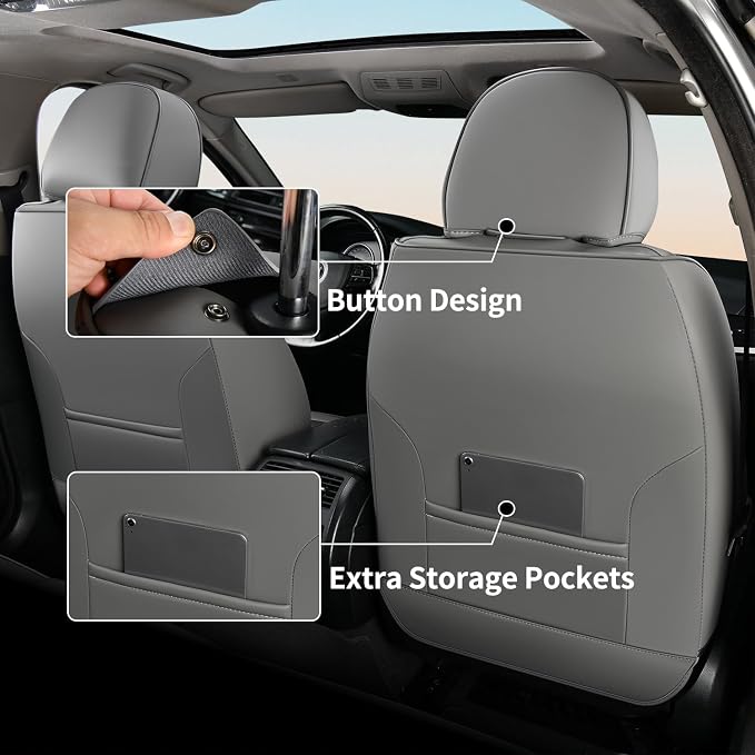 FLORICH Full Set Car Seat Covers 5pcs, Breathable Waterproof Nappa Leather Seat Covers, Gary Seat Covers, Automotive Interior Cover Universal for Cars SUV Truck Sedan - Gary (Grey, Fullset)