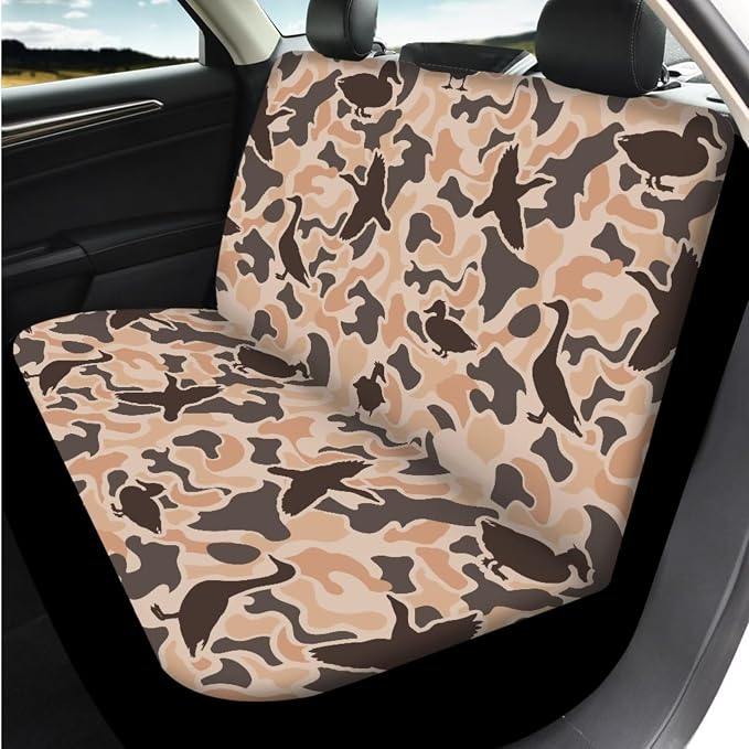 Bulopur Duck Hunting Camo Auto Seat Covers Set with Matching 15 Inch Steering Wheel Cover Stretchy Armrest Cover Soft Seat Headrest Cover 14 Pieces Car Interior Accessories Set