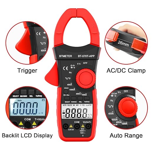 BTMETER AC/DC 1000A Clamp Multimeter, 4000 Counts Digital Clamp-on Meter with Data Logging Measure Amp Volt Ohm Capacitance Frequency Temperature Continuity, Electrical Tester 570T-APP
