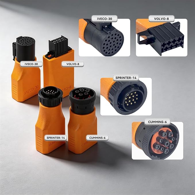 10-Piece OBD2 OBDII Converter Adapter Kit for Heavy Duty Trucks, Supports J1939 and J1708 Protocols