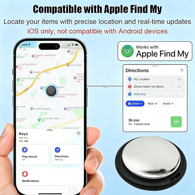 GPS Tracker for Vehicles No Subscription (iOS Only) - Hidden Tracker Device for Vehicles, Mini Car Tracker Tag Work with Find My, Tracking Device for Kids, Key, Pet, Luggage