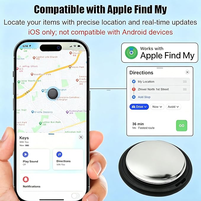 GPS Tracker for Vehicles No Subscription, Hidden Tracker Device for Vehicles, Mini Car Tracker Tag Work with Find My (iOS Only), Tracking Device for Kids, Key, Pet (4)