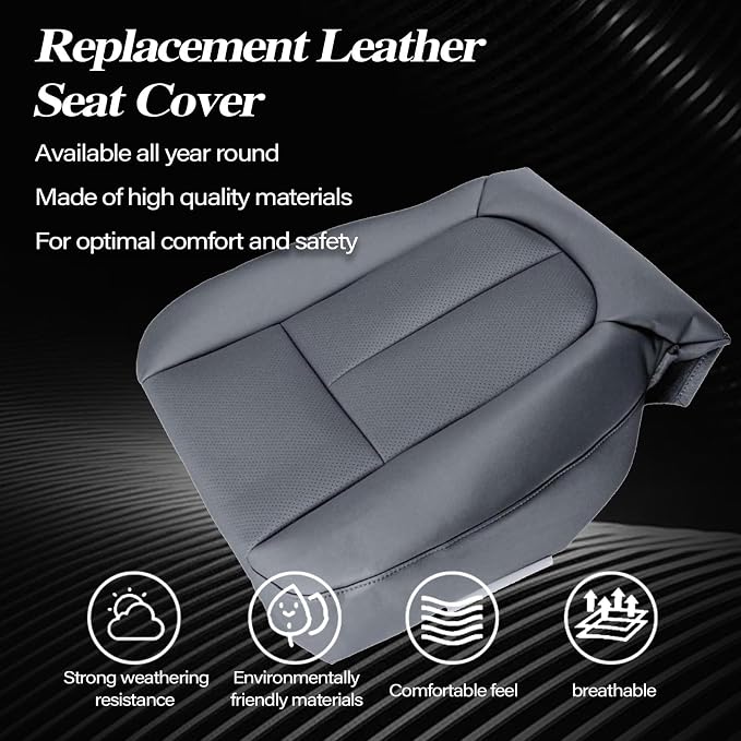 SecosAutoparts Gray Front Driver Side Bottom Replacement Leather Seat Cover & Top Lean Back Compatible with Ford F150 Lariat 2009 2010 2011 2012 2013 2014