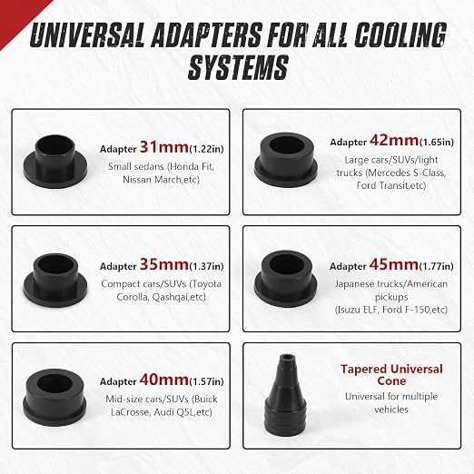 Coolant Vacuum Refill Kit Auto Radiator Air Evacuation Fill Tool | For radiator cooling system; equipped with pressure gauge; comes with 5 dedicated adapters; fits cars, trucks, SUVs & RVs