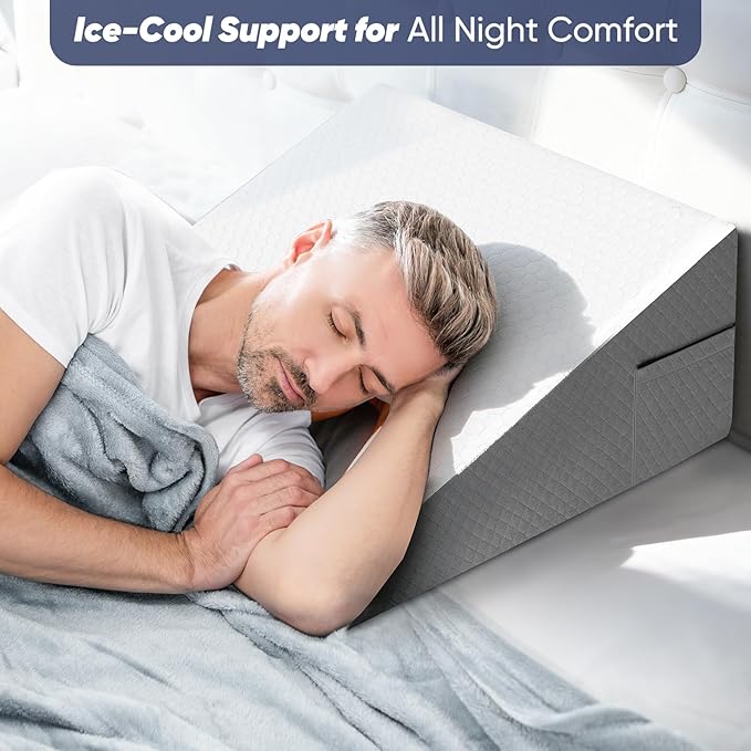 Bed Wedge Pillow for Sleeping, Reading & Resting, 10 inch Cooling Memory Foam Incline Pillow Wedge for Adults Seniors, Ideal for Couch, Bedroom & Living Room, Removable Washable Cover