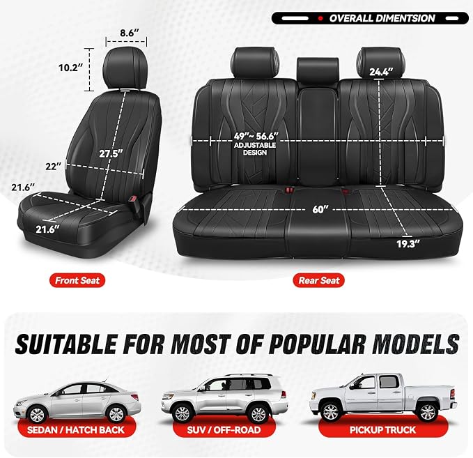 Auto Dynasty Car Seat Covers Full Set, Anti-Slip Automotive Interior Covers with Storage Pocket, Breathable Car Seat Protectors, Airbag Compatible, Universal Fit Most Vehicles, Black (Touring Series)