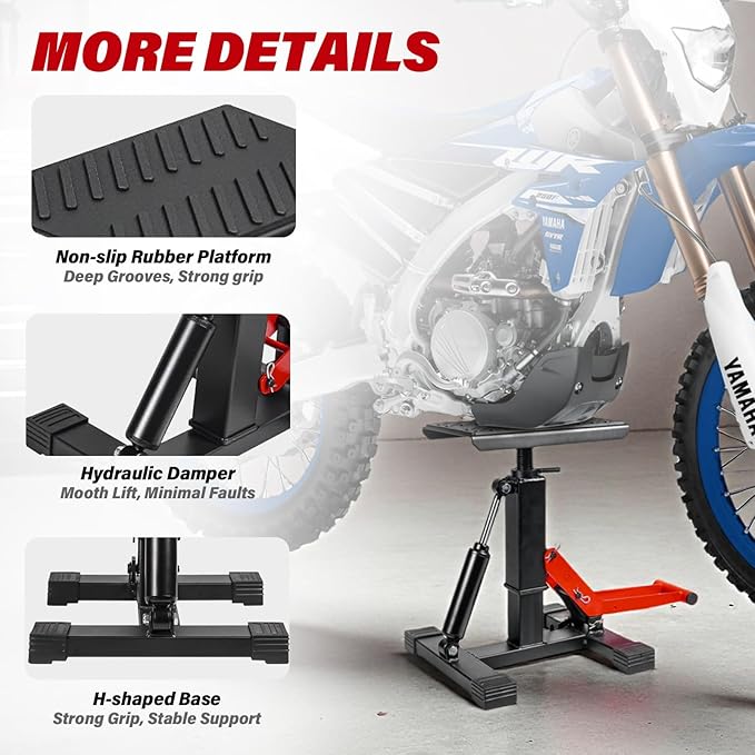 Adjustable Dirt Bike Stand & Powersport Jack 1000LBS Capacity, Heavy Duty Hydraulic Motorcycle Lift Stand & Center Stand for Maintenance