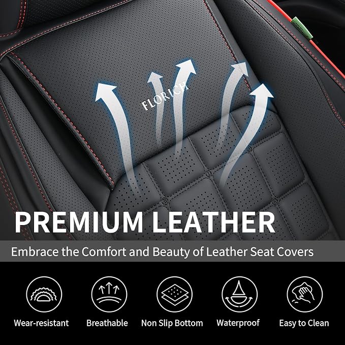 FLORICH Car Seat Covers Full Set, Leather Seat Covers for Cars, Waterproof Car Seat Protectors 5 Seats, Front and Rear Seat Covers for Cars, Automotive Seat Covers Protector Fit for Most Cars Trucks