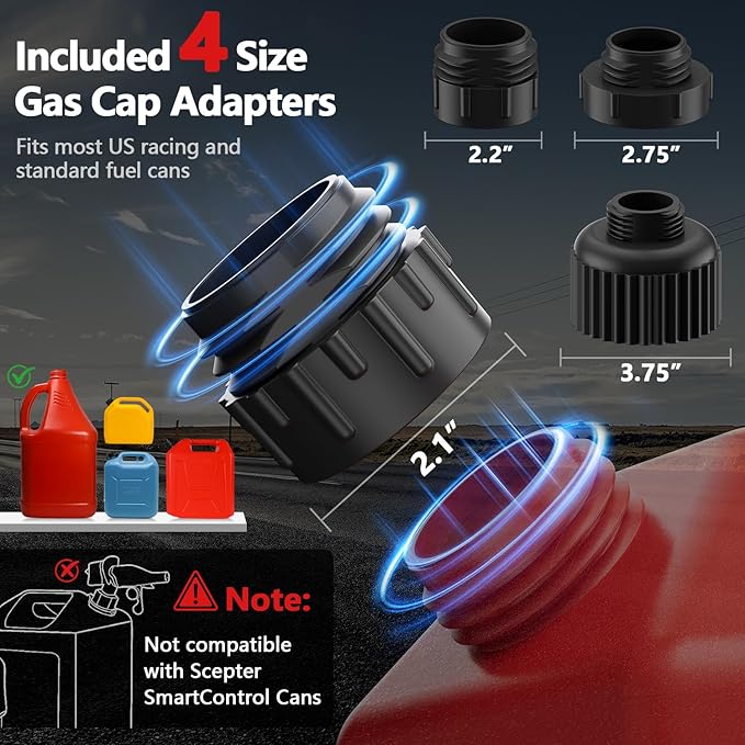 Automatic Electric Fuel Transfer Pump with Auto-Stop, 3.8GPM & 51" Hose & 4 Size Adapters Gas Can Pump with Leak Protection for Gasoline, Diesel, Kerosene, Gifts for Men Dad Him - 2nd Gen Red Gray