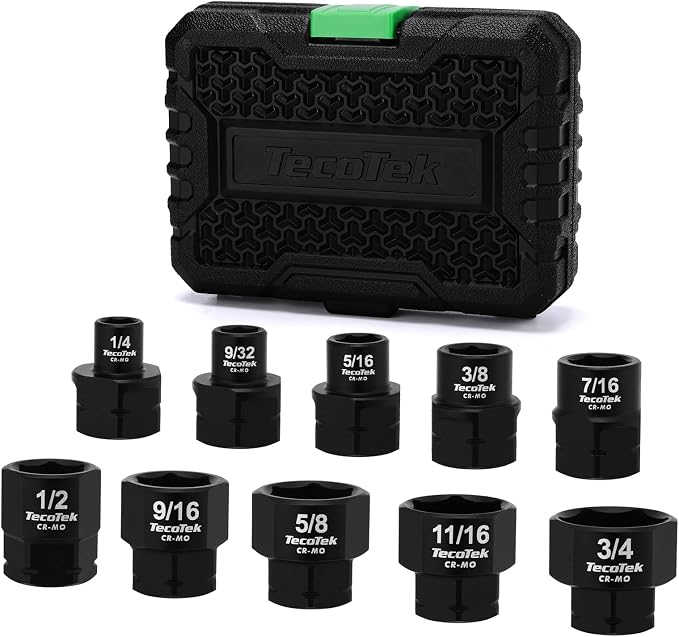 TecoTek 10-Piece 3/8-Inch Drive SAE Low Profile Impact Socket Set, Stubby Socket Set, 1/4"-3/4", 6 Point, Cr-Mo, Shorter Socket for Tight Areas