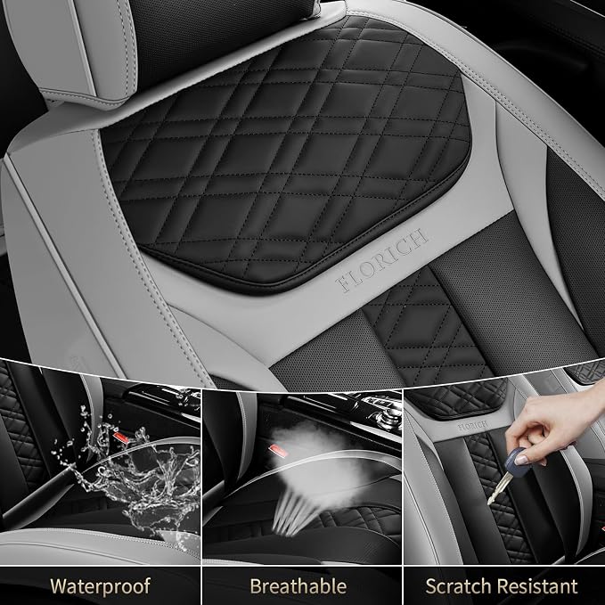 FLORICH Seat Covers, Front Seat Covers 2 PCs, Automotive Seat Cover for Cars, Luxury Leather Universal Seat Cover Accessories Fit for Most Cars SUV Truck Sedans(Grey)
