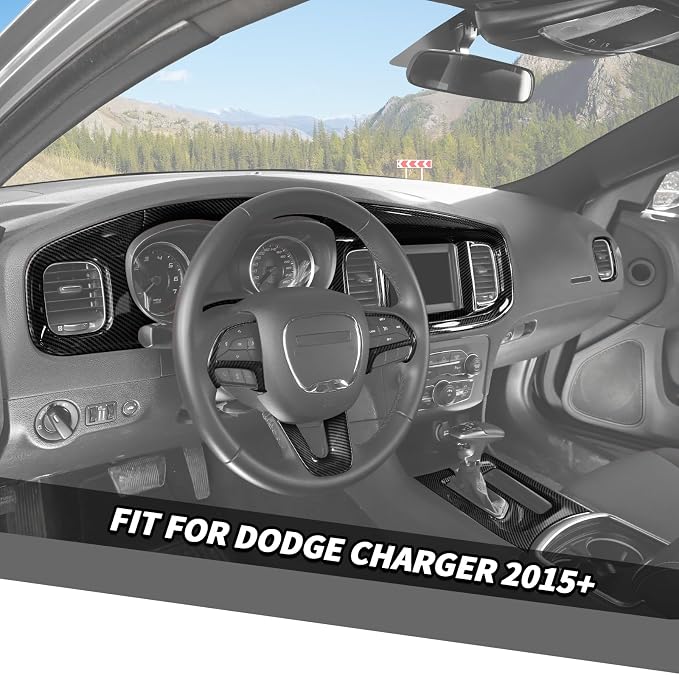Jimen Fit for Dodge Charger 2015-2023, 9PCS Carbon Fiber Interior Kits - Center Console Dashboard Cover, Gear Shift Panel Trim