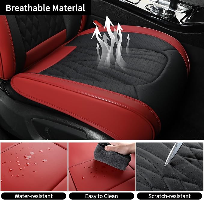 MINGBRON Car Seat Covers,Breathable and Waterproof Faux Leather Automotive Seat Covers for Cars SUV Pick-up Truck Sedan,Universal Anti-Slip Driver Seat Covers Wine Red