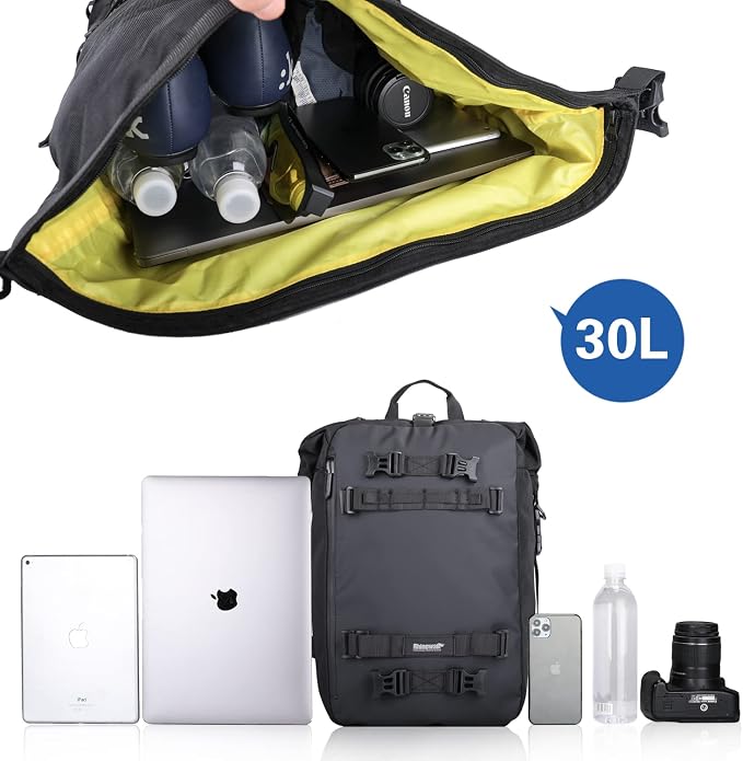 Rhinowalk Motorcycle Tail Bag 30L Waterproof Motor Pannier Travel Luggage Motorbike Rear Rack Trunk Storage Professional Accessories-Black